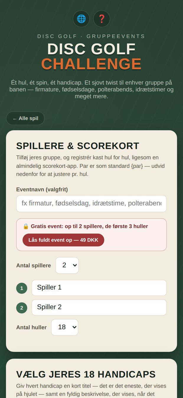 Opsætning af event — huller, spillere og håndicap